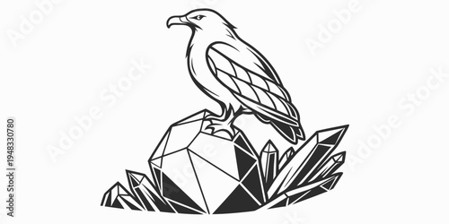a bird sitting on a large crystal formation Vector
