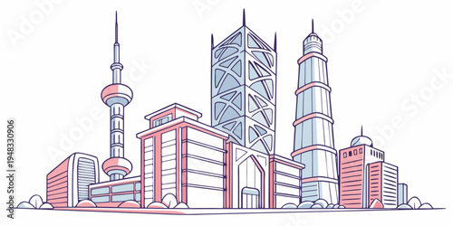 a city skyline with several tall buildings Vector
