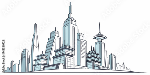 a city skyline with tall buildings Vector