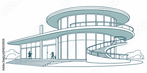 a large modern house with a balcony and stairs Vector
