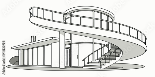 a large curved building with a spiral ramp Vector
