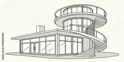 a large house with a spiral staircase Vector