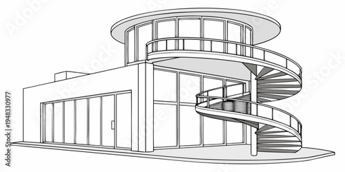 a large building with a spiral staircase Vector