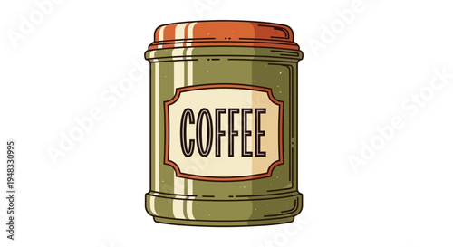 Vintage coffee tin container illustration, retro style, isolated on white background.