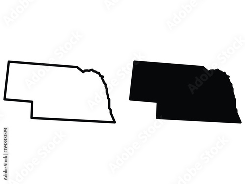Nebraska state map outline and silhouette vector