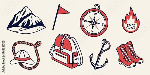 collection of hiking and camping icons Vector