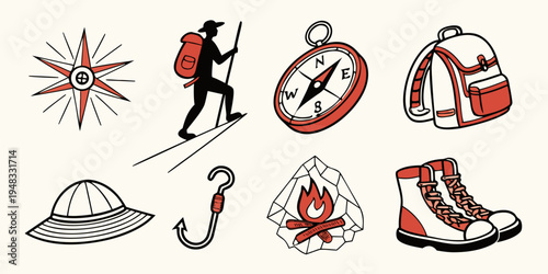 a set of icons for outdoor adventure and hiking Vector