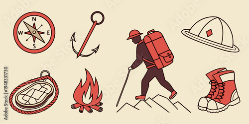 a collection of outdoor adventure icons Vector
