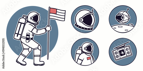 astronaut in spacesuit holding american flag Vector