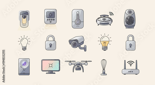 Collection of various smart home devices and icons