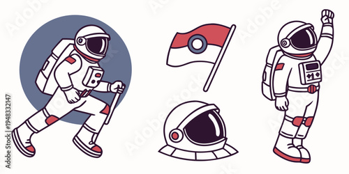 Astronauts in space with a flag Vector