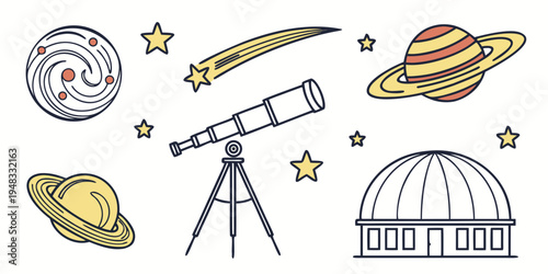 a telescope and astronomy related objects Vector