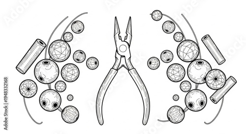 Illustration of Jewelry Making Tools and Beads for Crafting.