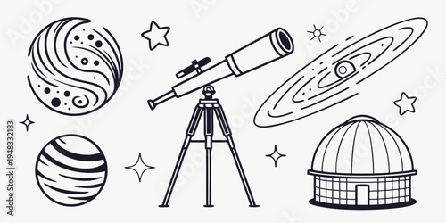 a telescope and planets with a planetarium Vector