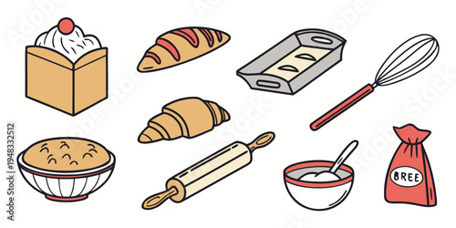 a collection of baking items and food Vector