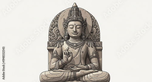 Detailed Stone Sculpture of a Meditating Buddha Figure.