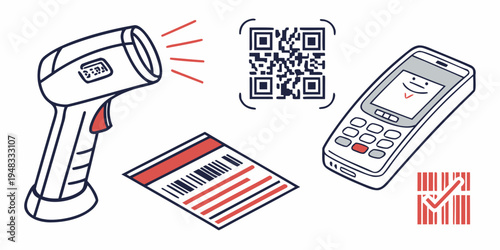 barcode scanner and reader devices with labels Vector