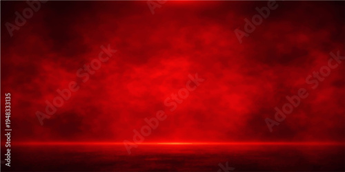 A red grunge abstract background features a dark sunset cloudscape with a smoky texture where orange sunlight and purple patterns blend into a stormy nature design