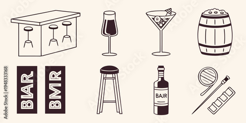 a collection of bar and alcohol icons Vector