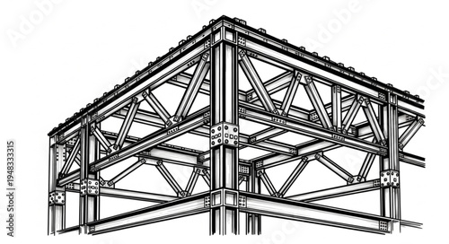 Detailed illustration of a steel structure with intricate truss design.