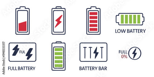 battery icons with different charge levels Vector