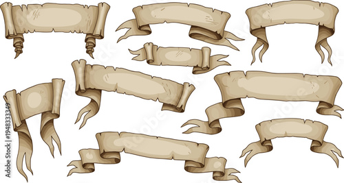 Obraz na płótnie Vintage parchment scroll banners collection old paper ribbon labels antique medi