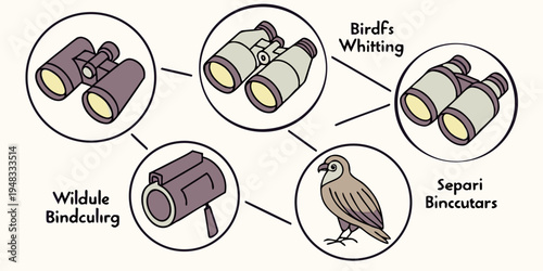 a bird and various types of binoculars for wildlife watching Vector