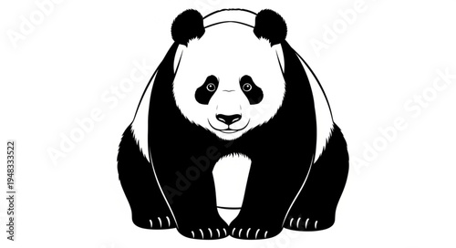 Monochrome Illustration of a Giant Panda Sitting Upright.