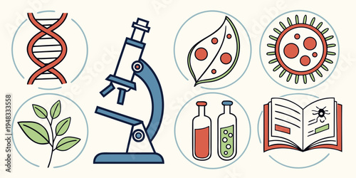 a collection of biology and genetics icons Vector