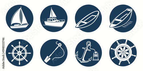 a set of nautical icons in white on blue Vector