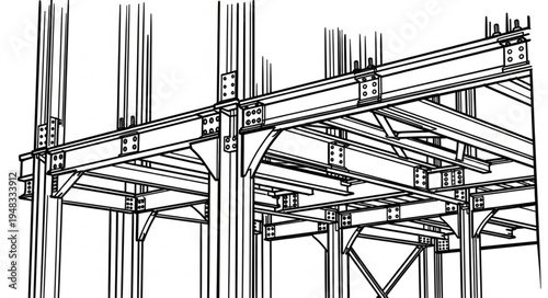 Steel Structure Construction - A Detailed Architectural Framework Illustration.
