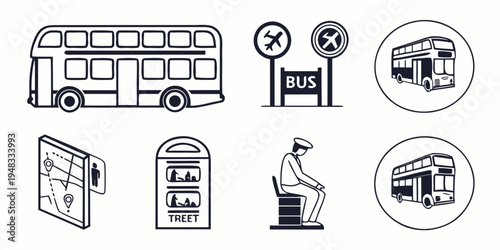 a set of black and white icons depicting transportation and travel Vector