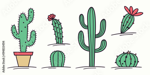 a group of cartoon cacti and succulents Vector