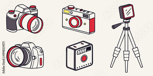 a collection of camera equipment Vector