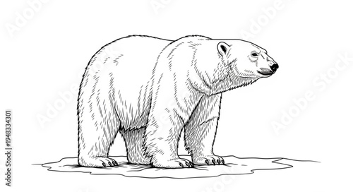 Detailed Line Art Depiction of a Majestic Polar Bear.