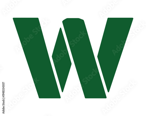 The letter W is rendered in a solid dark green color against a white background.