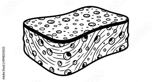 Detailed black and white illustration of a porous sponge.