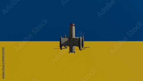 An interceptor drone on the Ukrainian flag for topics on military drones, counter-drone defense