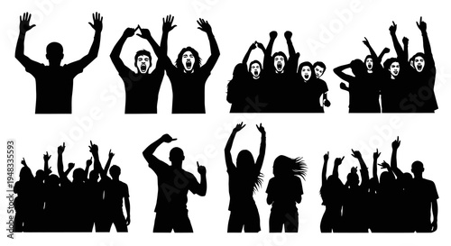 Excited People Crowd Silhouettes Vector Art for Sports, Concerts  Celebration Events