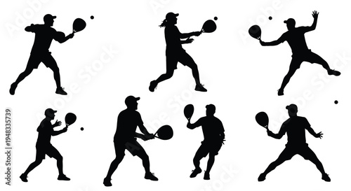 Black Silhouette of People Playing Paddle Tennis - Sport Vector Art