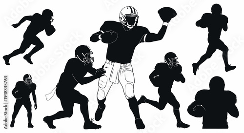 Black  White Silhouettes of American Football Players in Motion