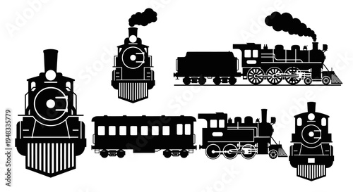 Vintage Steam Train Silhouette Vector Illustration - Transportation