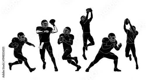 Black and White Silhouette of American Football Players in Action