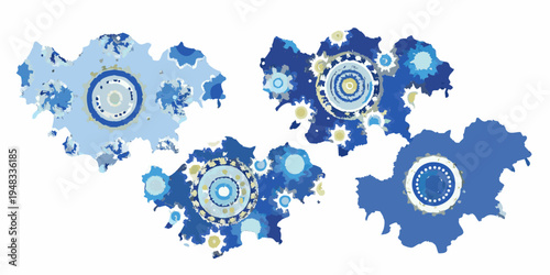 Abstract floral shapes in shades of blue and light turquoise