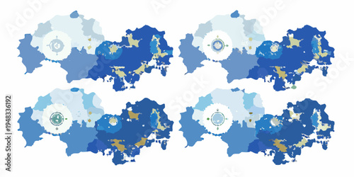 Abstract geometric patterns resembling stylized layered floral designs