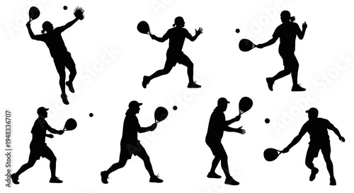 Black  White Silhouette of Tennis Players in Action