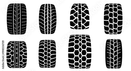 Black and White Tire Tread Patterns Set Vector Graphic