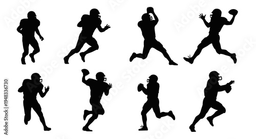 Black  White Silhouettes of American Football Players in Action Poses