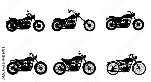 Black Silhouette Motorcycles Vector Set - Automotive Art Style
