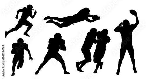 Black  White Silhouette of American Football Players in Action